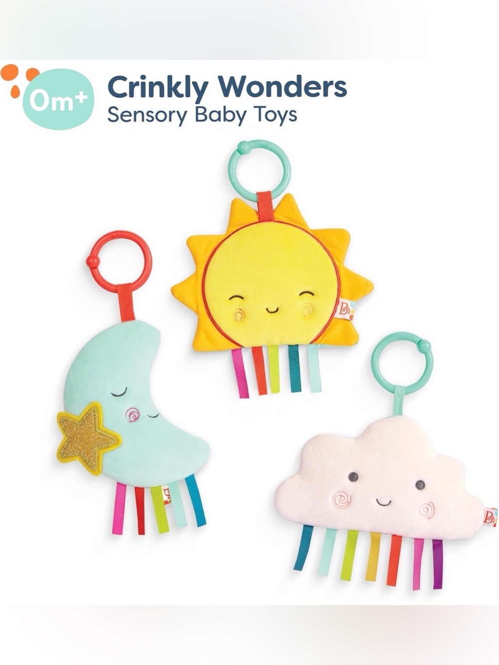 NWT B. Baby Bright Sun Crinkly Sensory Toy - Multicolor - Set of 3